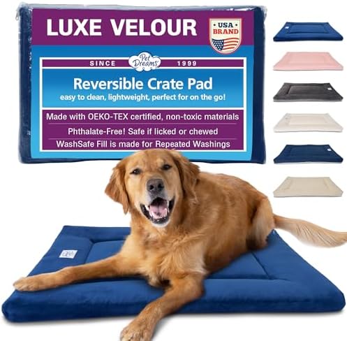 Pet Dreams Dog Crate Pad - Washable Kennel Mat, Crate Pads for Dog Cages, Non-Toxic, Flat Indoor Cat Bed, Fits iCrate 18, 24, 30, 36, 42, 48 Inches (Blue, Medium, 30") by PetDreams