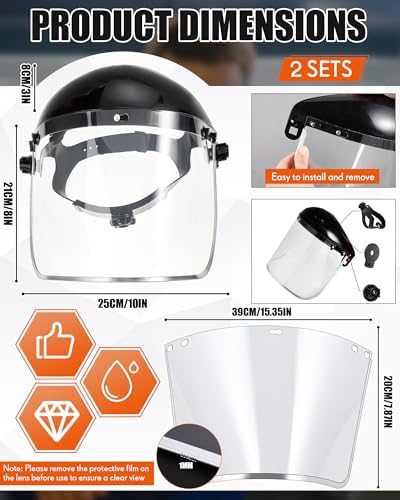 Shyyween 4 Pcs Safety Face Shield with 46.5" Waterproof Rubber Apron Set for Chemical Protector Work Grinding Cutting PC Full Impact Resistant Safety Mask for Men Cleaning Industrial Heavy Duty Work - Image 2