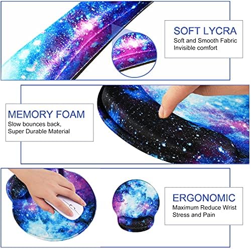 Mouse Pad Keyboard Wrist Rest, Gel Non Slip Rubber Wrist Support Rest Mouse Pad for Home Office, Computer, Laptop, Typist, Gamer, Soft Cushion Mousepad with Memory Foam Ergonomic Nebula Galaxy - Image 3
