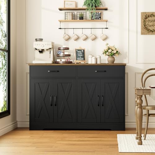 HOSTACK 47" W Kitchen Sideboard Buffet Cabinet with Storage Drawers, Black - Image 2