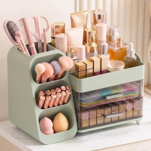 Large Capacity Makeup Organizer Countertop with Makeup Brush Holder for Vanity (Green) by Unknown