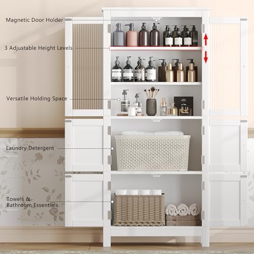 Akxomel 53.1" Tall Bathroom Cabinet 6 Doors Linen Floor Storage Cabinet - Image 4