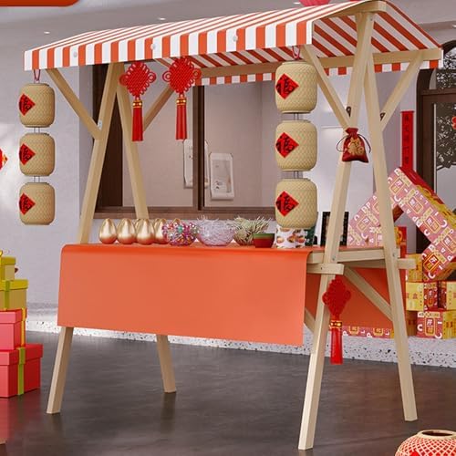 Portable Vendor Cart Mobile Vendor Stand Thickened Wooden Frame Easy Setup 140kg Load Capacity 360° Swivel Wheels Outdoor Cart for Farmers Market Party Events Display(Orange,150cm(59in)) by Unknown