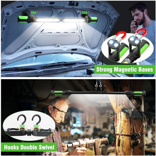 SYLSTAR Work Light for Mechanic, 2400LM LED, 4400mAh Rechargeable, Magnetic, Underhood Work Light with Hooks for Car Repairing/Inspection/Garage/Workshop/Emergency - Image 4