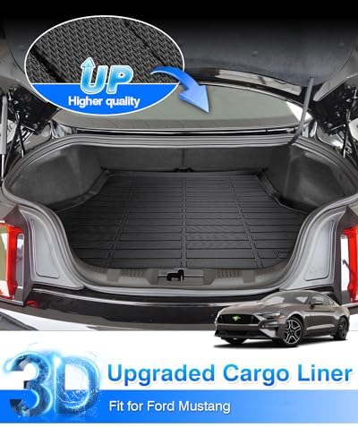 Cartist Cargo Liner Compatible with 2015-2025 Ford Mustang(Without Subwoofer in Cargo Area)(Not for Mach-E) All Weather Rear Trunk Mat Waterproof TPE Black - Image 2