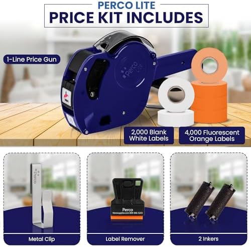 Perco Price Gun 1-Line Kit with 2 White 4 Orange Rolls, Clip & Ink Rollers - Image 2