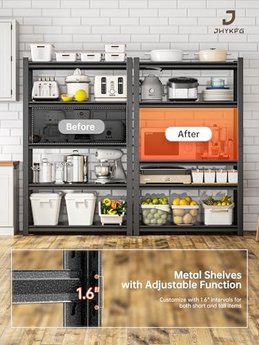 JHYKHG 63" H Storage Shelves,5-Tier Heavy Duty Garage Shelving,Adjustable Shelving Unit,Metal Shelf,Boltless Assembly Rack for Warehouse,Shed,2,500 lb Load,16 x 24 x 63 Inches,Black - Image 4