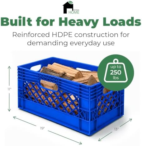 EconoHome Milk Crate - Stackable Storage Crate with Built-In Handles - Heavy Duty Plastic Material - Ventilated Organizer Bin for Garage, Pantry, Classroom, Office & Moving - Blue, 19x13x11, 7-Pack - Image 2