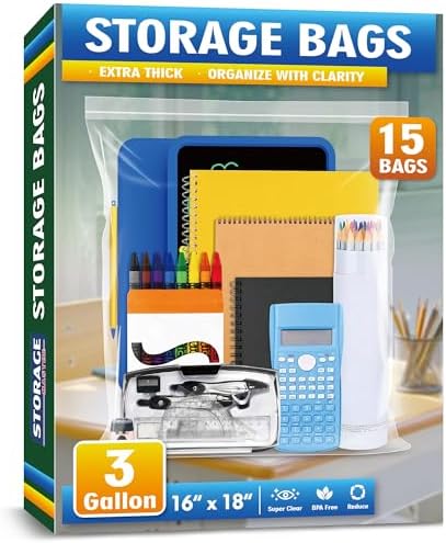 Large 3 Gallon Zippered Plastic Bags for Storage by Storage+Master