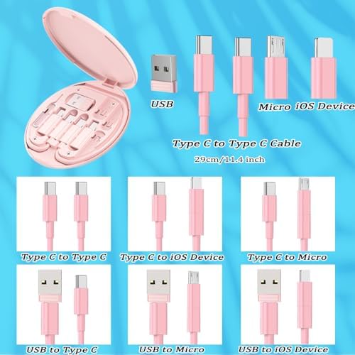 Multi USB Charging Adapter Cable Kit, USB C to iOS Adapter for Travel , Conversion Set USB & USB C to Male Micro /USB C/iOS Adapter, Data Transfer, Card Storage, Tray Eject Pin, Phone Holder (pink) - Image 4