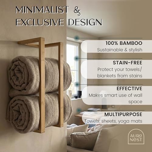 Bamboo Towel Racks - Vertical Wood Towel Rack Bamboo Bathroom Accessories, Storage, Wall Towel Rack for Rolled Towels for Bathroom Furniture, Spa Furniture and Decor (Natural, Medium) - Image 2