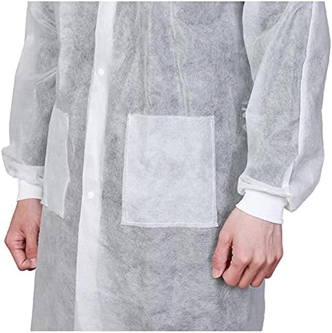 Greenour Disposable Lab Coats 10-Pack White 3 Pockets Knitted Cuffs S-2XL - Image 7