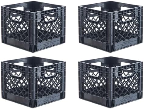 Hudson Exchange 13 x 13 x 11" (16 Quart, 4 Pack) Mesh Commercial Grade Milk Crate Handled Storage Container Tote, Black by HudsonExchange