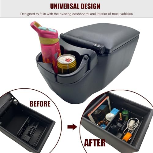Universal Truck Seat/Bench Contractor Center Console Business Organizer and Storage with Adjustable Cup Holders, Clip Board, and Padded Top Lid for Armrest 124809 Black - Image 4