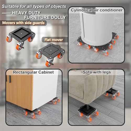 MYUEA Furniture Dolly 5 Wheels Heavy Duty with Removable Side Guards,3307 Lbs Capacity,360° Rotating Wheels & Side Brake,Furniture Movers Lifter Tool with Wheels for Appliances,Sofas,Beds,Pianos - Image 3