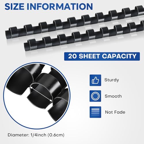MYFULLY 100 Pack 19-Ring Plastic Binding Spines 1/4" Dia, 20-Sheet - Image 2