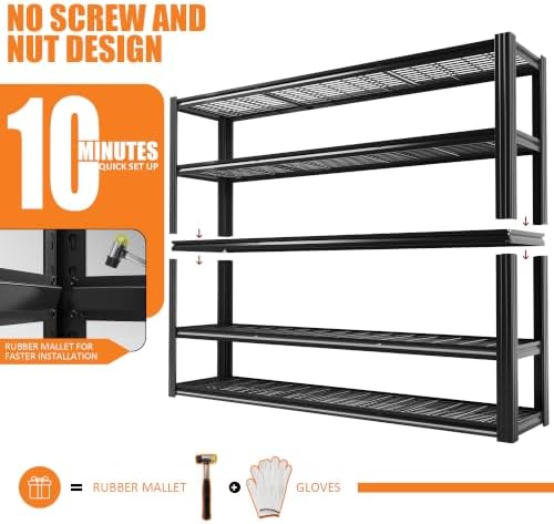 Heavy Duty Garage Storage Shelving, 5-Tier Adjustable Metal Shelving Unit, 3100LBS Load Capacity, 60" W x 72" H x 24" D Storage Rack for Warehouse, Basement & Garage Organization - Image 4