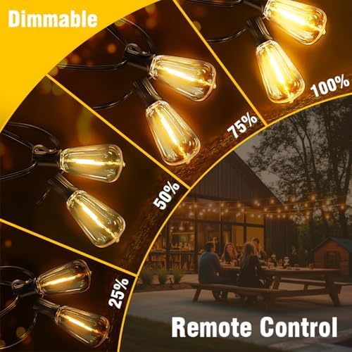 Solar String Lights Outdoor Waterproof with Remote & Timer, LED Shatterproof ST38 Bulbs, USB & Solar Powered Patio Lights for Backyard, Porch, Garden, Wedding, Christmas Decor (66FT) - Image 3