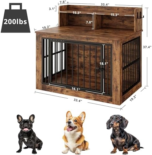 IRONCK 33.4" Small Dog Crate Furniture with Storage Hooks - Image 2