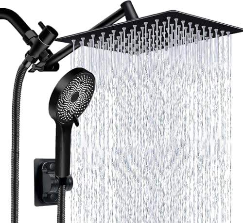 Shower Head,10 Inch High Pressure Rain Shower Head with Handheld Spray Combo, Adjustable Dual Rainfall Shower Head - Showerhead Comb Set with Extension Arm - 60 Inch Long Shower Hose(Black) - Image 6