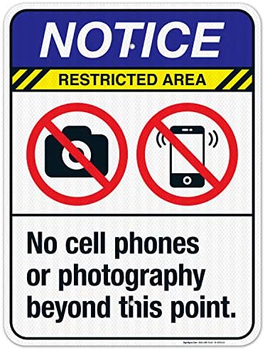 No Cell Phones Or Photography Beyond This Point Sign, ANSI Notice Sign, by SigoSigns