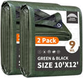 RAINDEWAY 10x12 Feet(2 Pack) Tarp Waterproof,9Mil Green/Black Tarps Cover by RAINDEWAY