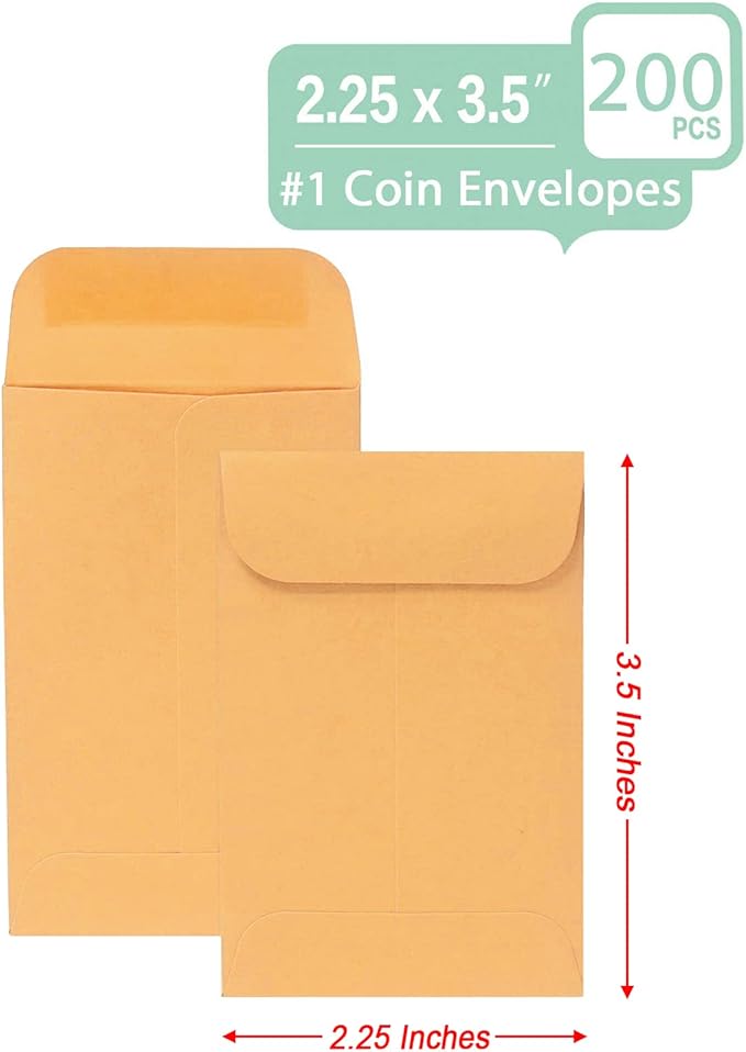 200PCS #1 Coin Envelopes 2.25x3.5 inches Brown Kraft Envelopes Classic Small - Image 3
