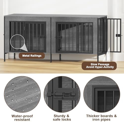 EasyCom 55.12" Dog Crate Furniture for 1 or 2 Dogs, 0-20 Pounds, Dark Grey - Image 5