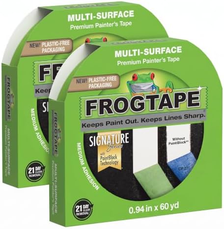 FrogTape Multi-Surface Painters Tape with PAINTBLOCK, 1 Inch Wide (0.94 In. x 60 Yds), Medium Adhesion, Green, 1 Roll (Pack of 2) (1358463) by FROGTAPE