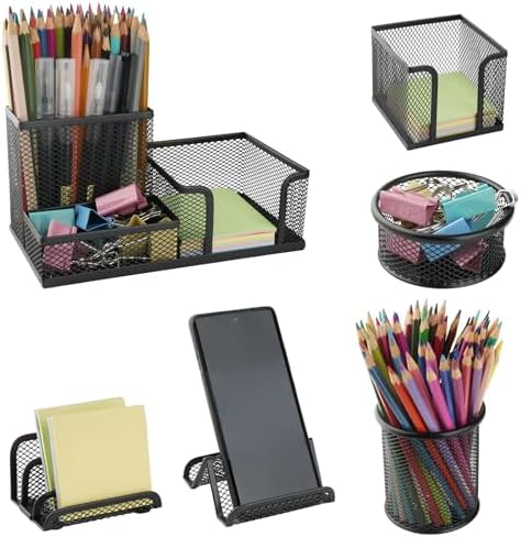 6 Pack Mesh Metal Desk Organizer Office Stationery Storage Set by Uppmeant