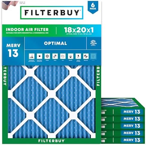 Filterbuy 18x20x1 Air Filter MERV 13 Smoke & Allergy Defense (6-Pack) by Filterbuy