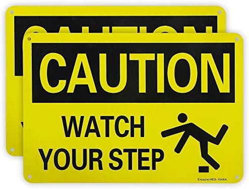Enjoyist 2-Pack Caution Watch Your Step Sign, 10"x 7" .040 Rust Free Aluminum – Reflective, UV Protected and Weatherproof by Enjoyist