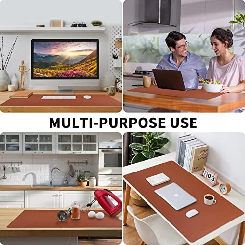 Bloss Brown Leather Desk Pad Protector, Office Desk Mat, Large Mouse Pad, Non-Slip PU Leather Desk Blotter, Laptop Desk Pad, Waterproof Desk Writing Pad for Office and Home (,35.4" x 17") - Image 6
