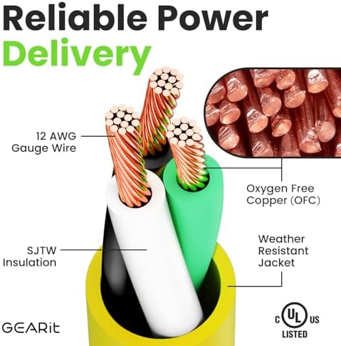 GEARit 25 Ft 12 Gauge Extension Cord SJTW OFC Copper ETL 15A 125V Grounded - Image 2