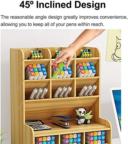 Hggzeg Wooden Desk Organizer with Drawer, Large Capacity DIY Pen Holder Storage Box Desktop Stationary Storage Rack, Pen Organizer Caddies for Office, Home and School Supplies (B16-Cherry Color) - Image 4