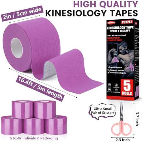 5 Rolls Purple Kinesiology Tape, 2 inch x 16.4 Feet Kinetic Tape - Image 2
