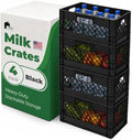 EconoHome Milk Crate - Stackable Storage Crate with Built-In Handles - Heavy Duty Plastic Material - Ventilated Organizer Bin for Garage, Pantry, Classroom, Office & Moving - Black, 19x13x11, 4-Pack by EconoHome