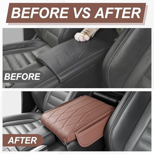 SINGARO Car Center Console Cover Pad, Universal Leather Waterproof Thick Arm Rest Cover for Car with 2 Storage Bags, Car Interior Accessories for Most Vehicles, Cars, SUVs, Trucks (Brown) - Image 6