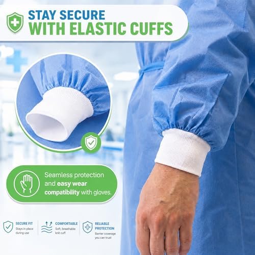 Disposable Isolation Gowns 10-Pack, Level 2, Blue - Image 3