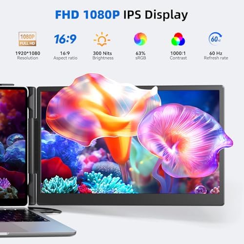 Laptop Screen Extender 14", FHD 1080P Portable Monitor for Laptop, Light Monitor Extender Plug&Play, IPS Display Computer Monitor for Laptop 13-17” (Screen Length: 11.81"-16.14") for Travel Work - Image 4