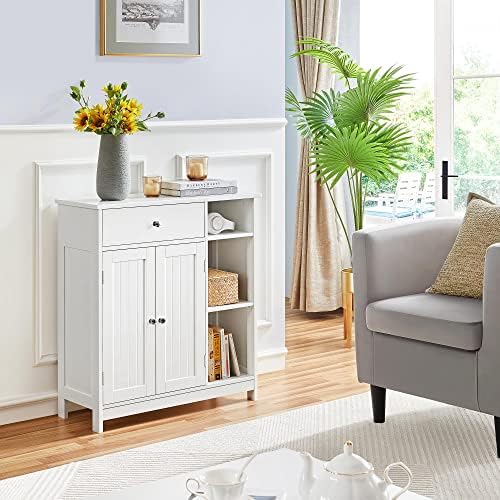 Yaheetech Bathroom Storage Cabinet with Drawer and 2 Beadboard Doors, White - Image 5