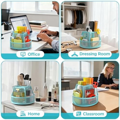Docnest 360°Rotating Mesh Desk Organizer,6-Compartment Pen Holder,Blue - Image 5