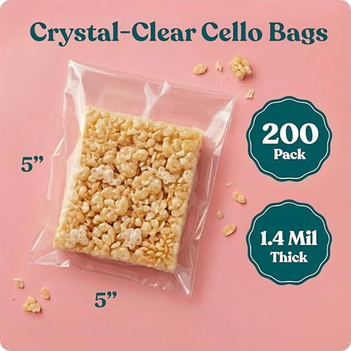 5x5 Self Sealing Cellophane Bags (200 Pack) - Clear Cookie Bags With Seal - Image 2