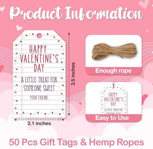 Valentine's Day Gift Tags, 50 Happy Valentine's Day Tags with String - Image 2