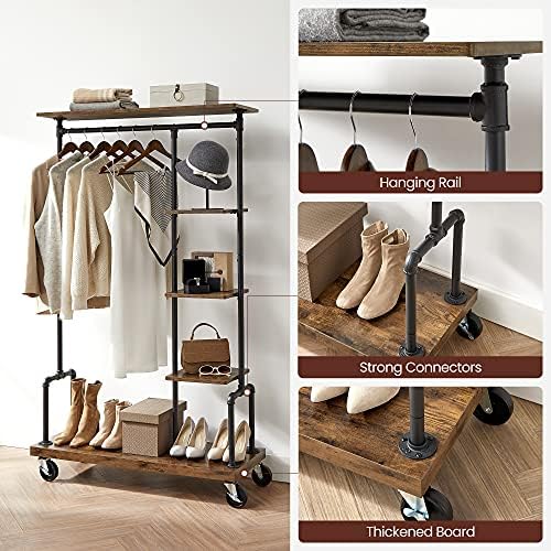 VASAGLE Clothes Rack, 5-Tier Garment Rack on Wheels, Industrial Pipe Style - Image 4