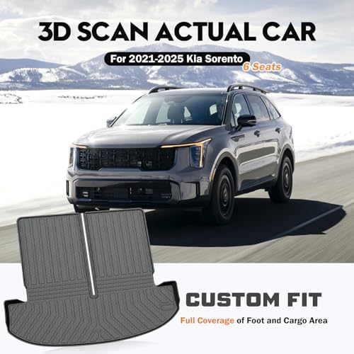 KUST Trunk Cargo Mat for Kia Sorento 2021-2025 2026 (6 Seats), TPE Rubber Rear Cargo Liner with 2nd Row Backrest Mat for Sorento Accessories All Weather Protection Cover 3PCS - Image 2