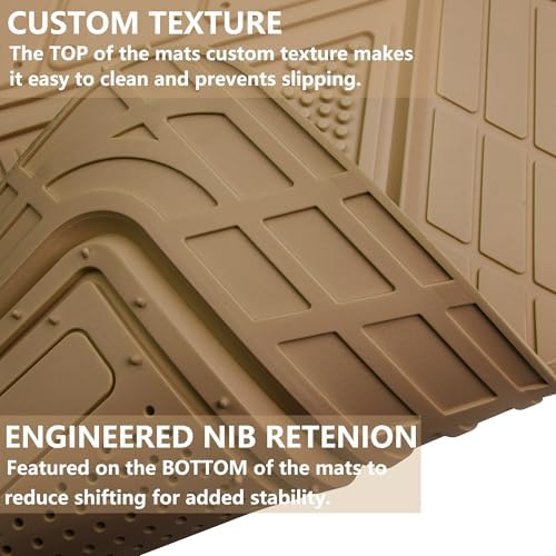CAR PASS Heavy Duty Rubber Floor Mats Gray Car Mats Full Set with Trunk Cargo Liner - Universal Waterproof Floor Mats for Car SUV Truck, Durable All Weather Automotive Liner Mats (All Beige) - Image 5