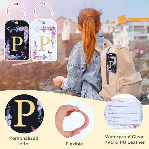 3 Pack Luxury Floral PU Leather Luggage Tags, Travel Accessories Gift (P) - Image 4