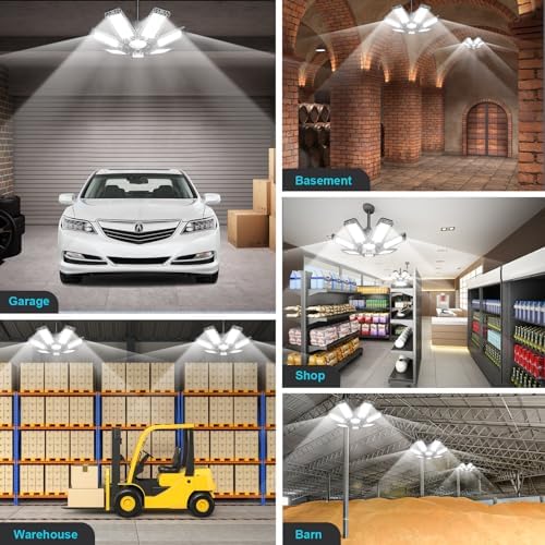 LED Garage Light - 200W 20000LM 6500K LED Garage Ceiling Lights with 7+1 Adjustable Panels, Shop Lights Screw in E26 E27 Bulb Socket for Workshop, Storage Room, Basement, Warehouse - Image 6