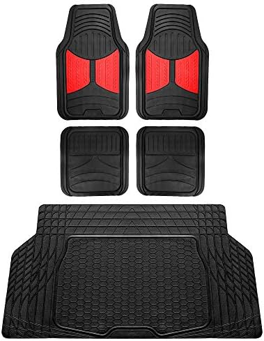 FH Group Monster Eye Full Set Rubber Floor Mats w. Trimmable Vinyl Trunk Liner/Cargo Mat Black- Fit Most Car, Truck, SUV, or Van (Red/Black) F11313- F16403 by FHGroup